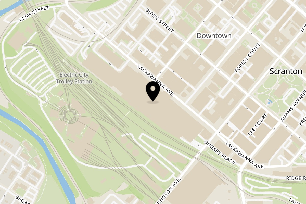 Map showing the location of Uncle Bill's BBQ on 300 Lackawanna Ave in Scranton